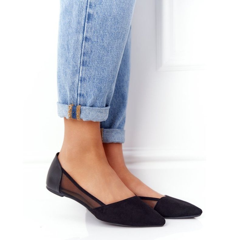 Černé semišové balerínky ve špici se sítí černá 1