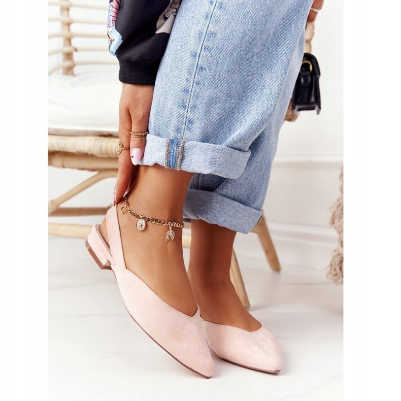 S.Barski Semišové balerínky na vysokých podpatcích S. Barski Pink růžový 1