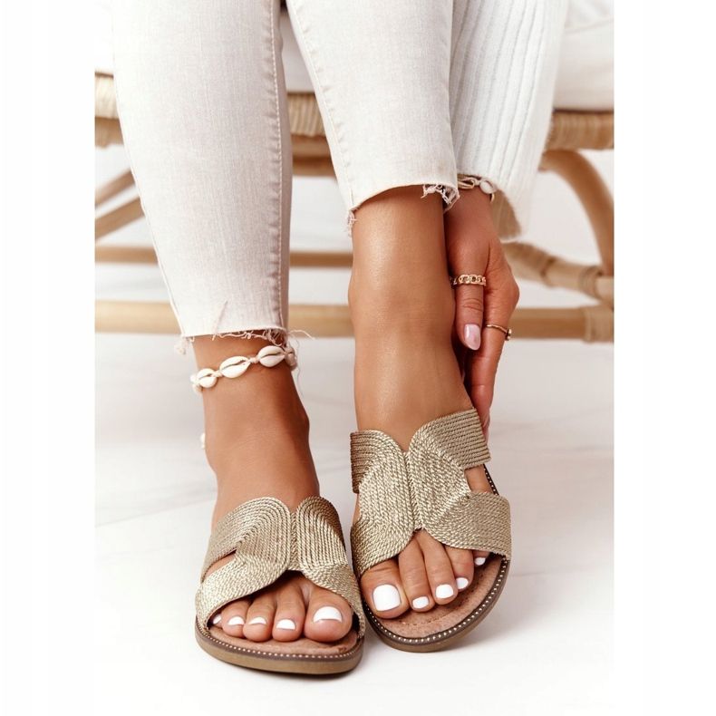 S.Barski Elegantní dámské pantofle S. Barski Gold béžový zlatý 1