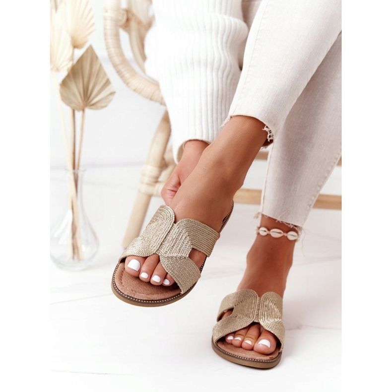 S.Barski Elegantní dámské pantofle S. Barski Gold béžový zlatý 2