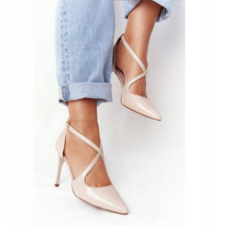 PV3 Elegantní kožené vysoké podpatky Visconi 7400 béžové béžový 2