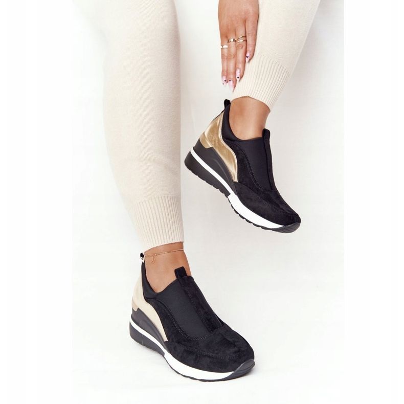 Vinceza 10593 černo-zlaté klínové tenisky černá zelená 1