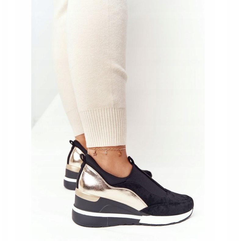 Vinceza 10593 černo-zlaté klínové tenisky černý zelený 2