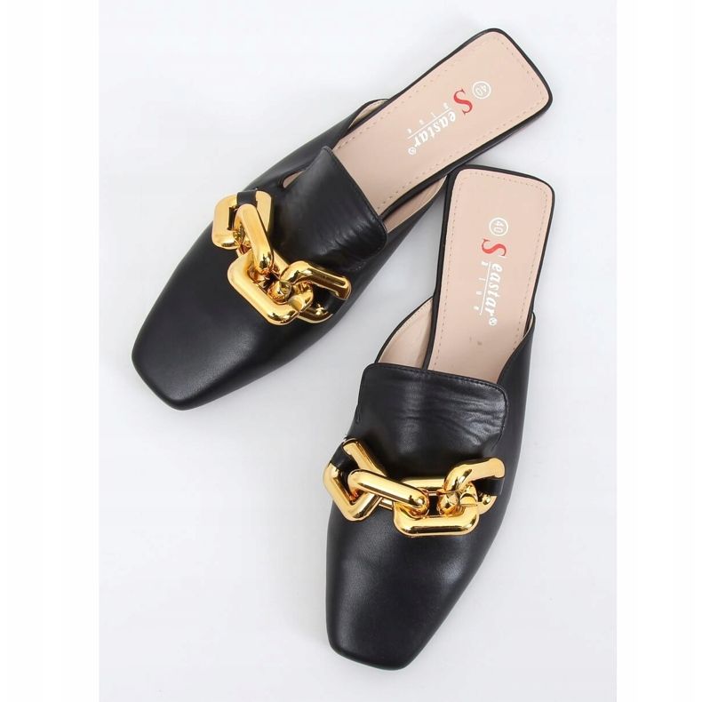 Černé pantofle T500P Černé s řetízkem černá 1