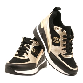 Evento Dámské tenisky na klínku 21PB35-4001 Black Gold Roxet černá zlatý 4