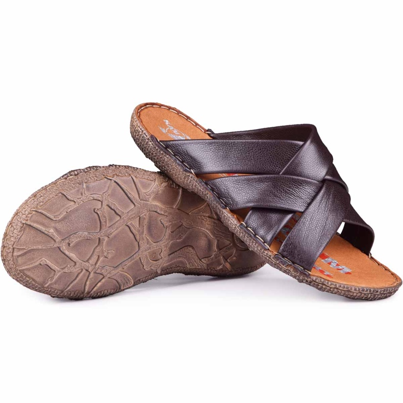 Kampol Pánské kožené pantofle 214 / BR hnědé hnědý 1