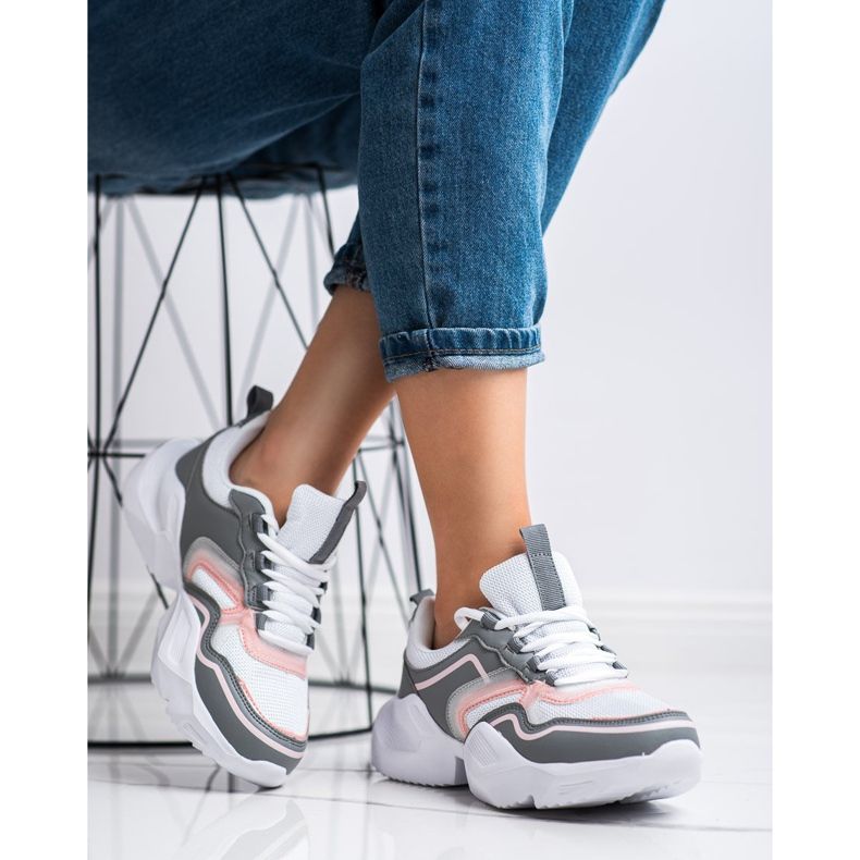 SHELOVET Lehké sportovní tenisky bílý růžový šedá 2