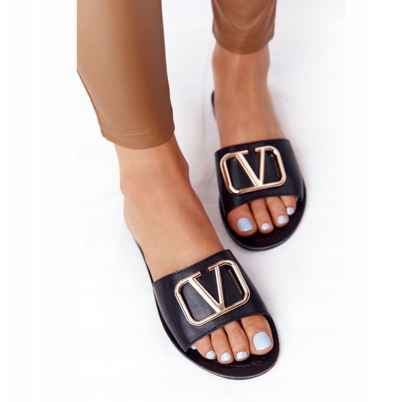 PS1 Dámské klasické černé pantofle Vicky černá zlatý 2