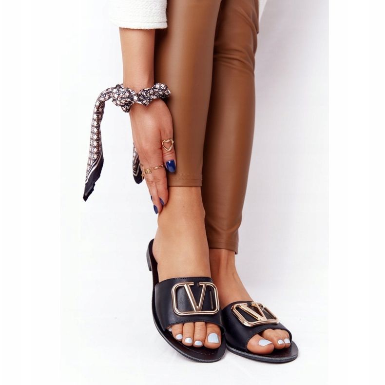 PS1 Dámské klasické černé pantofle Vicky černá zlatý 1