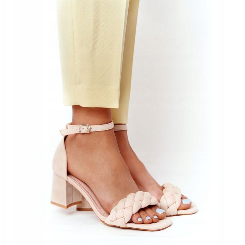 PS1 Semišové sandály na vysokém podpatku, béžové, dlouhý ostrov béžový 2