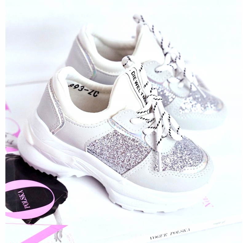 FRROCK Dětské sportovní boty s Brocade Silver Matylda bílý stříbro šedá 1