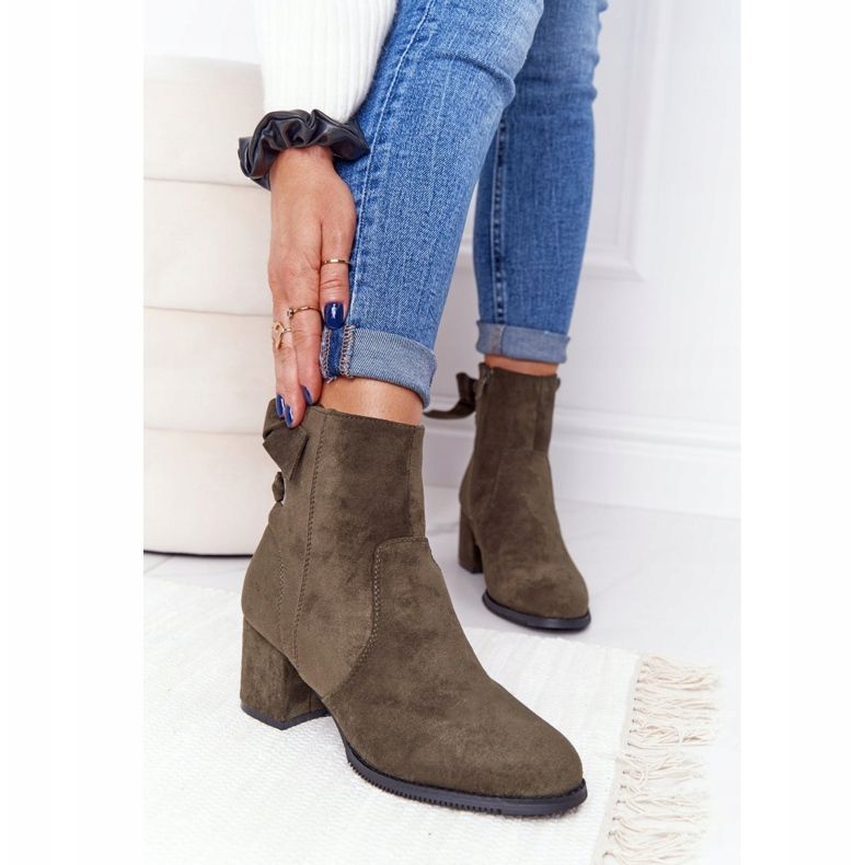 PJ1 Dámské zelené teplé boty na podpatku Kayla zelená 1