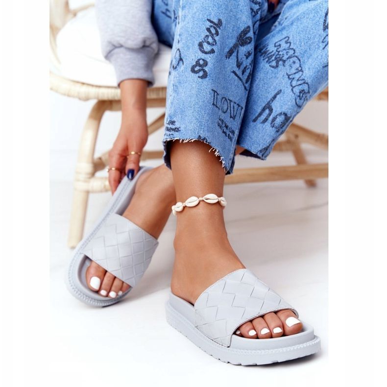 Dámské pantofle na šedé platformě The Big Star HH274688 šedá 2