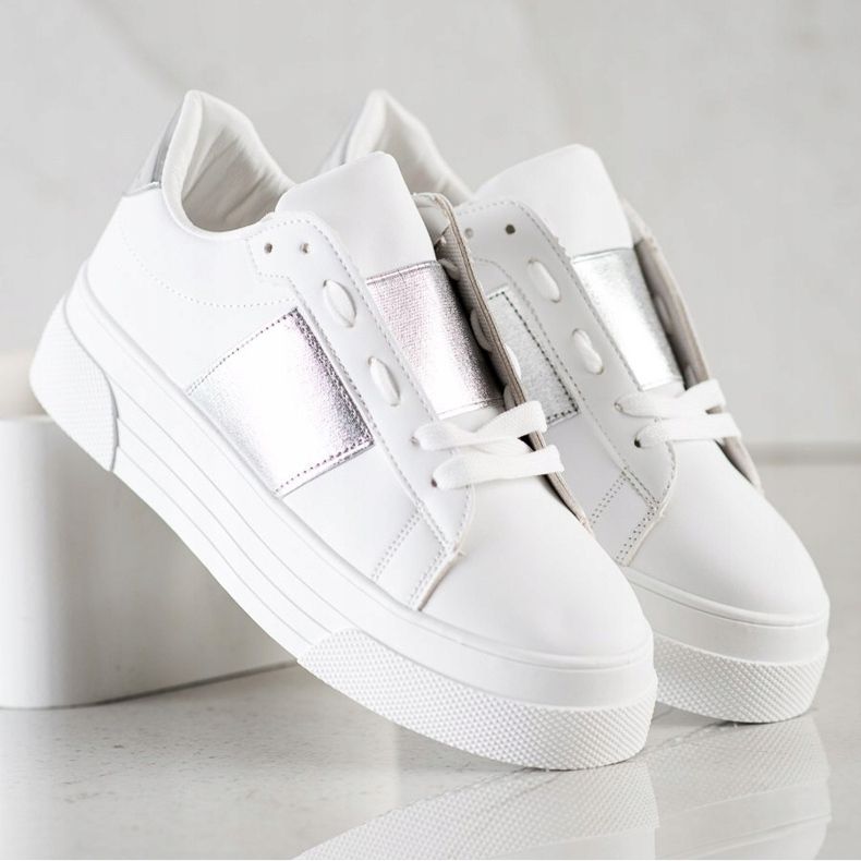 SHELOVET Tenisky S Eko Kůže Na Platformě bílý 2