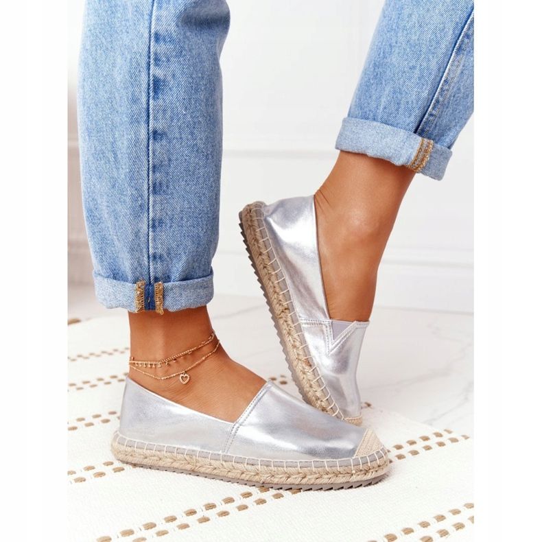 Kožené espadrilky na pletené podrážce Big Star HH274504 Silver stříbrný 1
