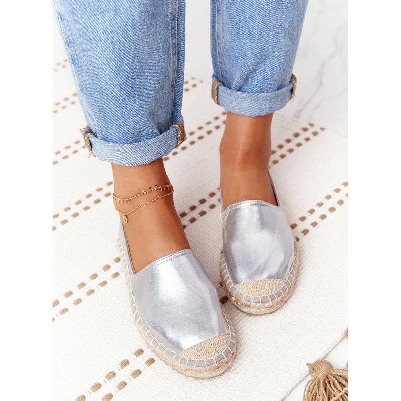 Kožené espadrilky na pletené podrážce Big Star HH274504 Silver stříbro 2