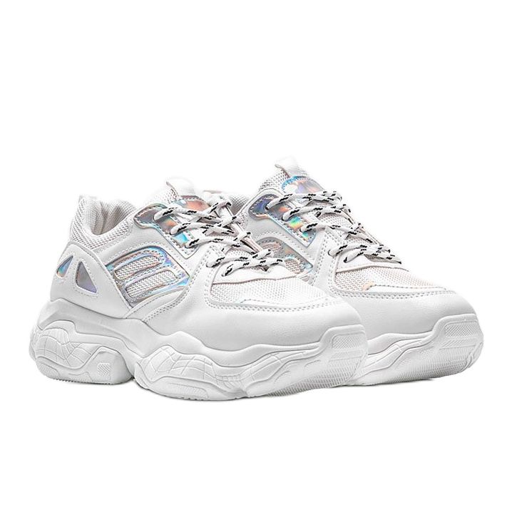 Bílé a stříbrné tenisky na silné podrážce Annette bílý 1