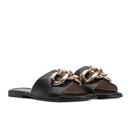 Černé pantofle se zlatým řetězem Liberty černá 1