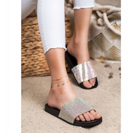 Seastar Pantofle S Krystaly černý stříbro 2