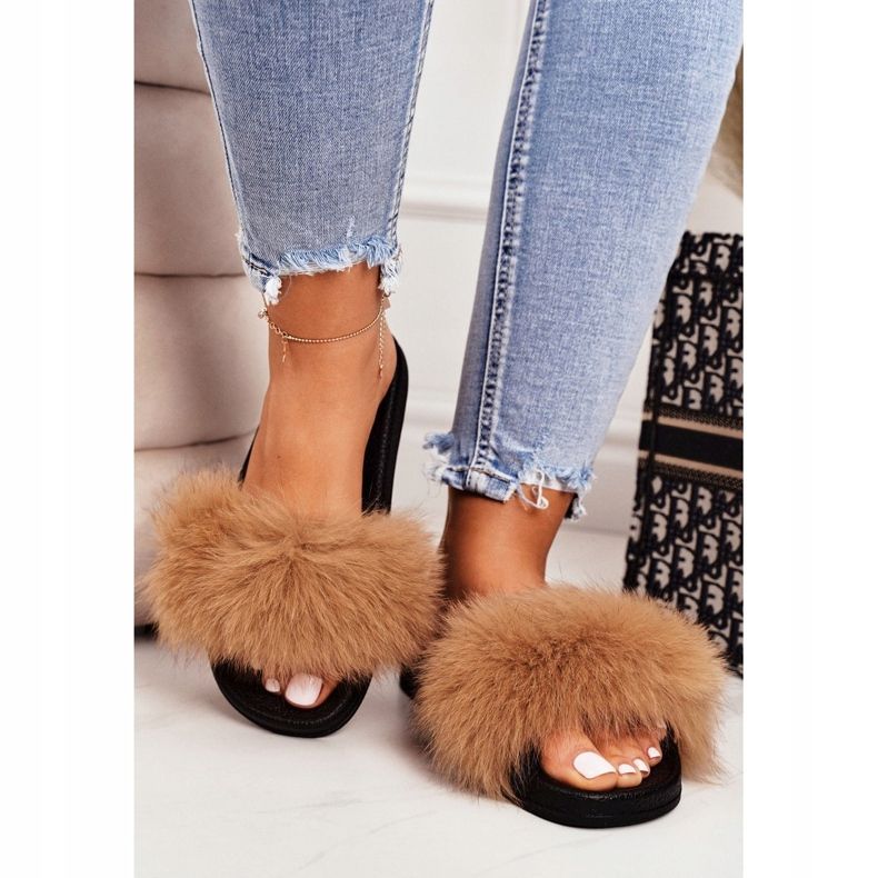 SEA Dámské pantofle s kožešinovým velbloudem Belmondo hnědý černá 4