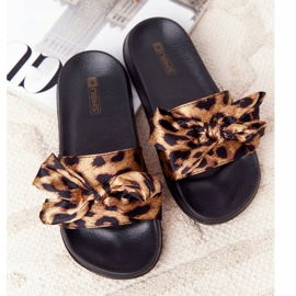 EVE Dámské pantofle s mašlí Leopard Porazte to hnědý černý 1