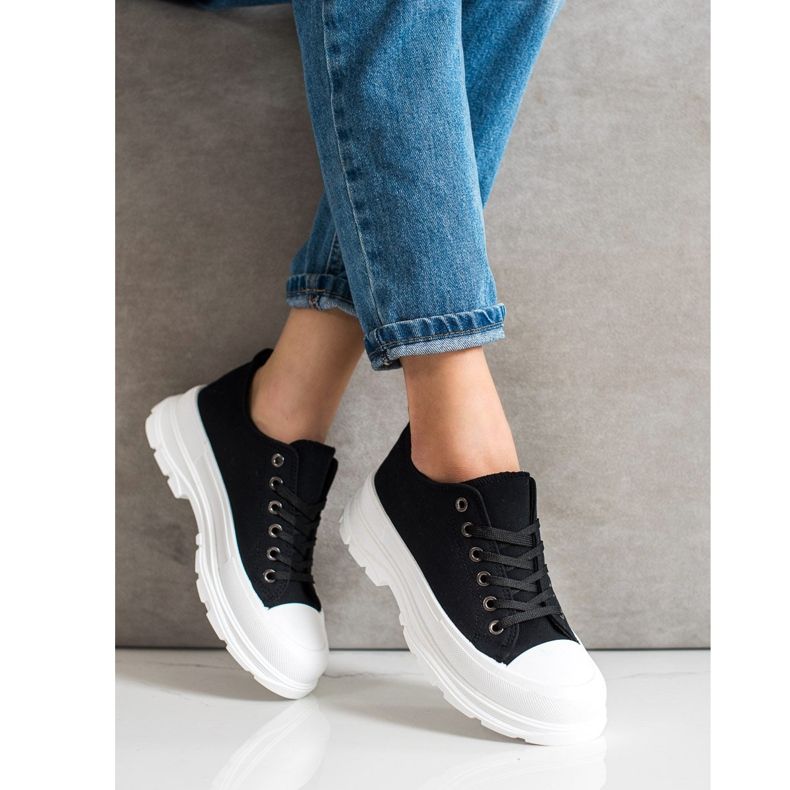 SHELOVET Černé tenisky na platformě černý 1