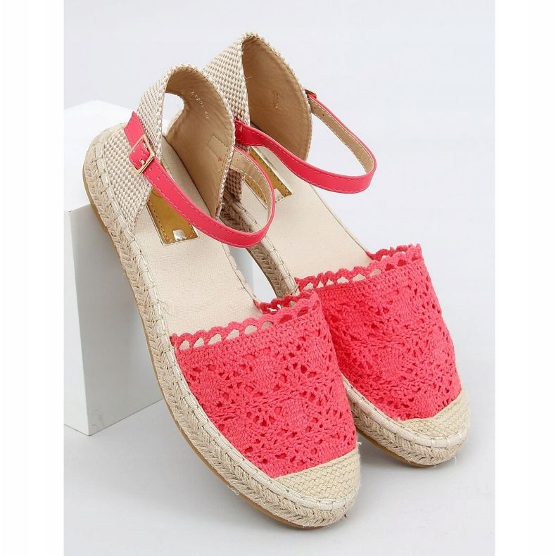 Malinové krajkové espadrilky LX201 červené červený růžový 1