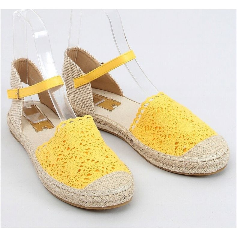 LX201 Žluté medové krajkové espadrilky béžový žluť 1