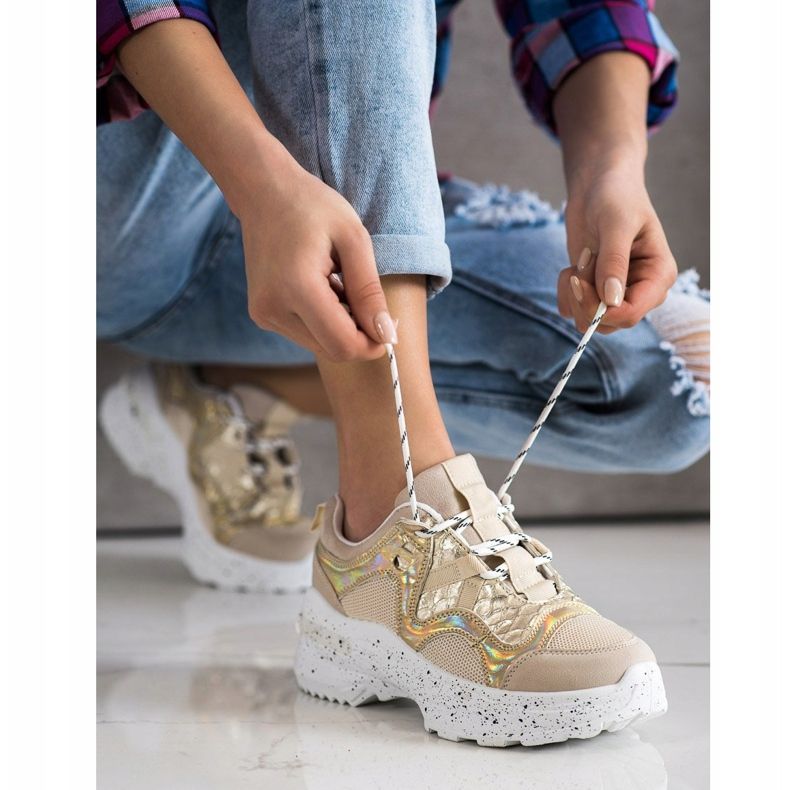 SHELOVET Tenisky s dekorativní platformou béžový zlatý 1