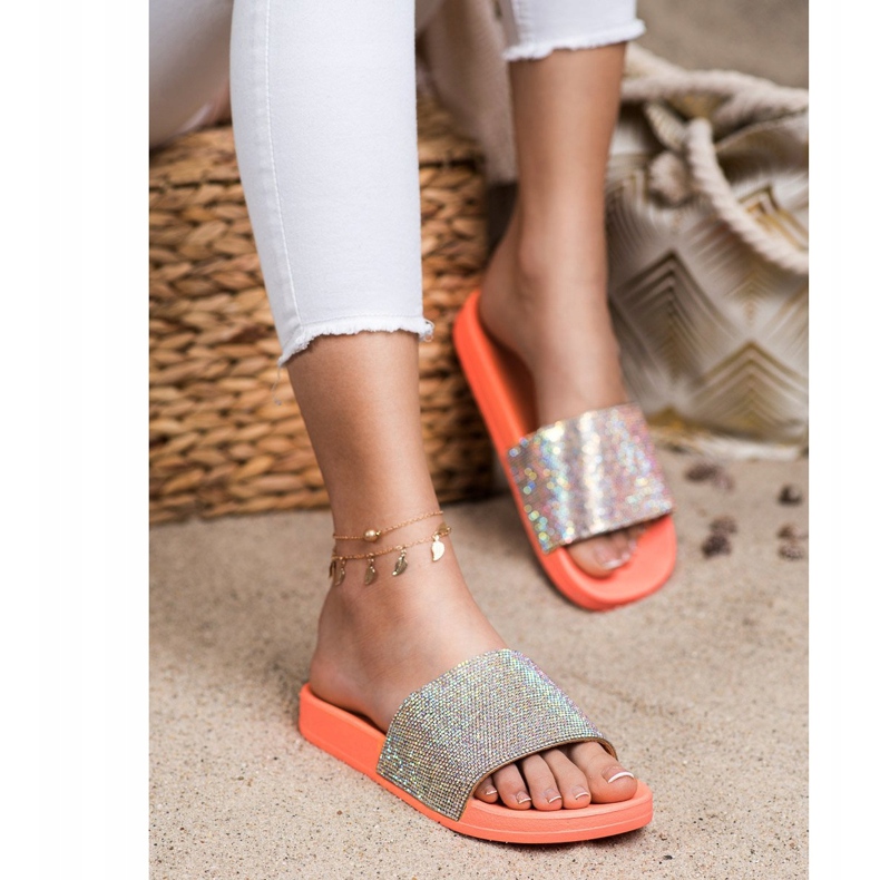 Seastar Pantofle S Krystaly oranžový stříbrný 1 Seastar Pantofle S Krystaly oranžový stříbrný 1