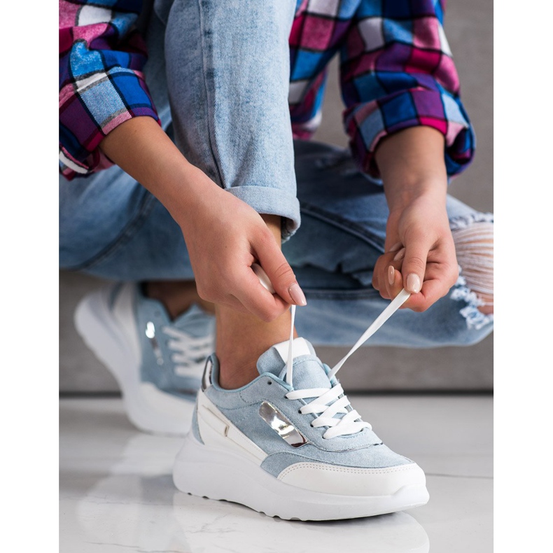 SHELOVET Stylové semišové tenisky bílý modrý 2