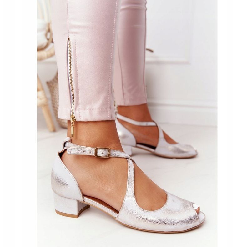 Kožené sandály na vysokém podpatku Maciejka 04509-45 Beige-Gold béžový zlatý 1