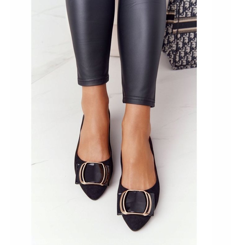 Semišové balerínky se sponou Sergio Leone BL623 ​​Black černá 2