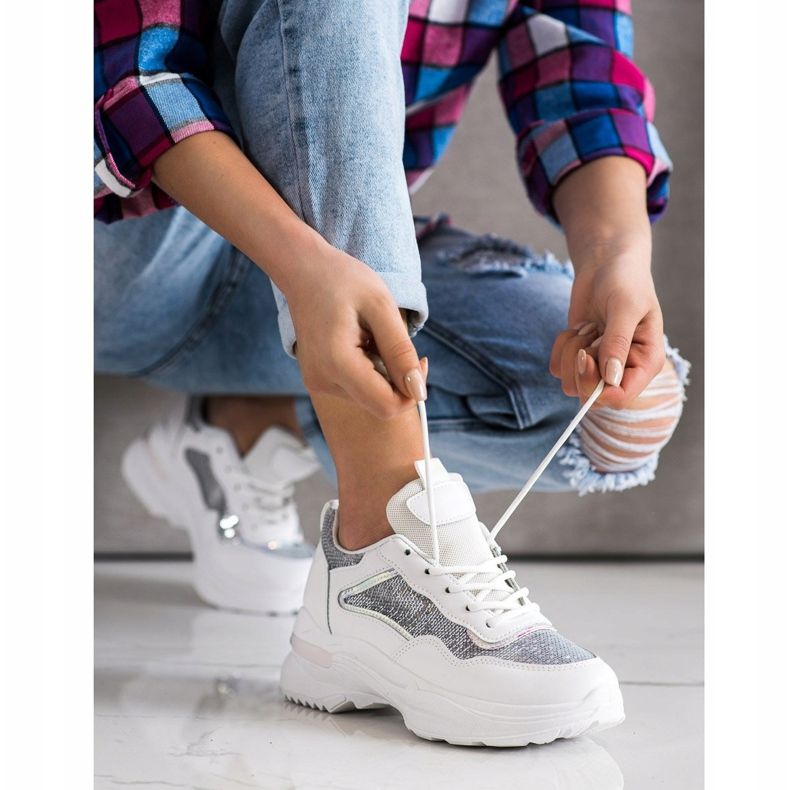 SHELOVET Tenisky s flitry bílý 2