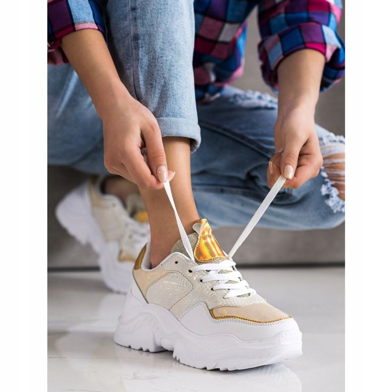 Weide Eko kožené tenisky s potiskem hada bílý zlatý 2