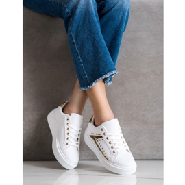 SHELOVET Bílé tenisky na platformě bílý černá žlutá 2