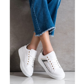 SHELOVET Bílé tenisky na platformě bílý černý 2