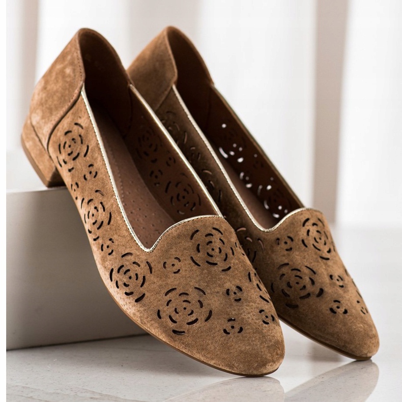 Kožená čerpadla s růžemi Sergio Leone hnědý 1