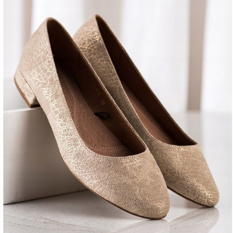 Balerínky na plochém podpatku Sergio Leone BL625 béžový zlatý 2