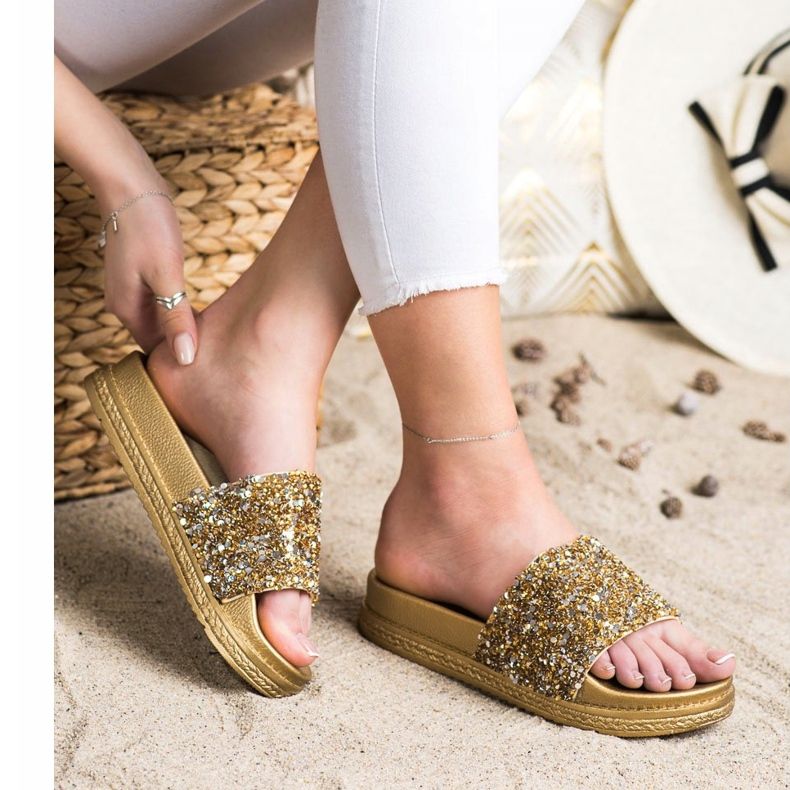 Seastar Módní pantofle na platformě stříbro zlatý 2