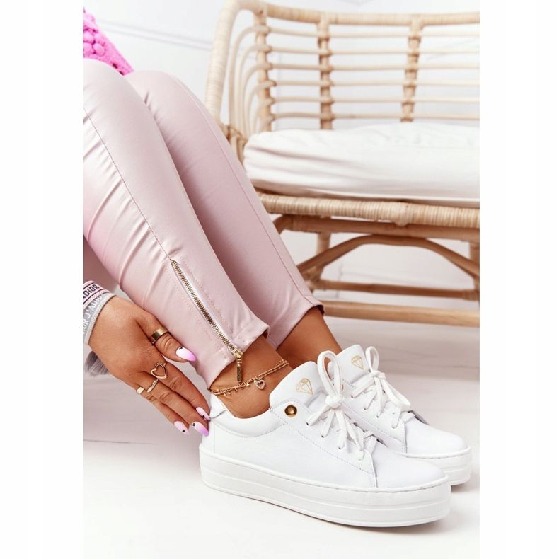 Dámské kožené tenisky na platformě bílé Nicole 2645 bílý zlatý 1