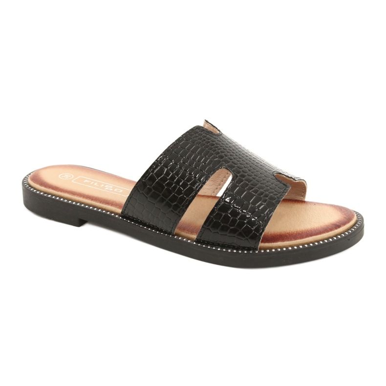 Filippo Lesklé lakované klapky černé kožené vložení černá 1