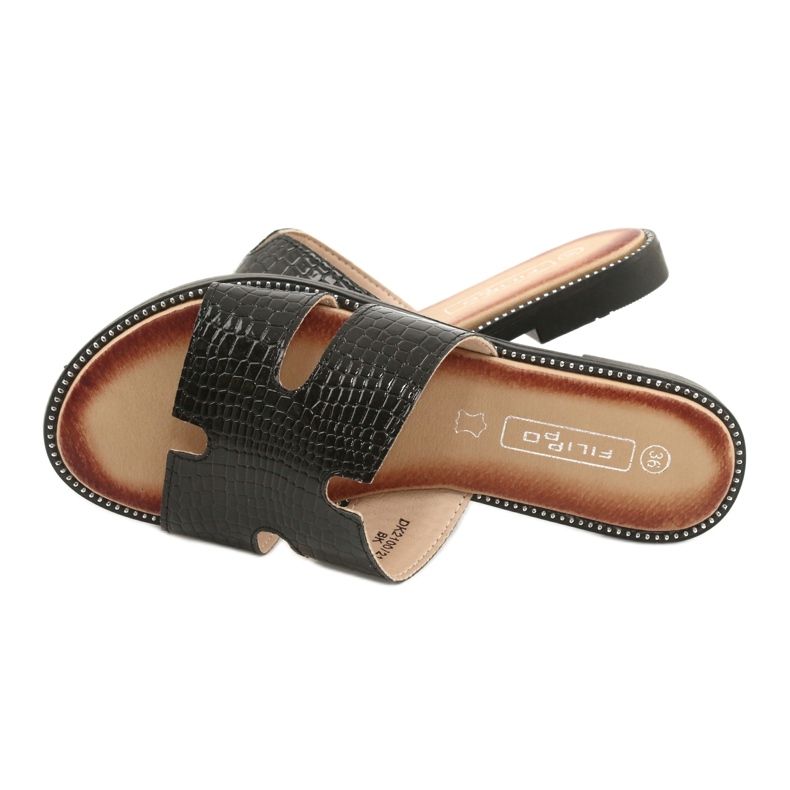 Filippo Lesklé lakované klapky černé kožené vložení černá 5