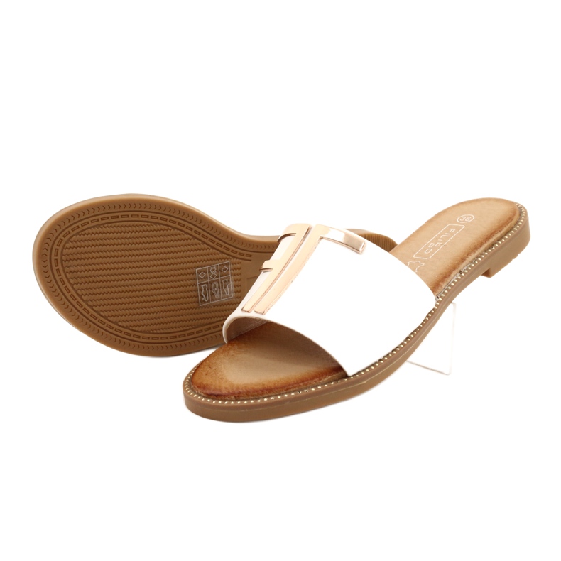 Filippo Módní dámské bílé a zlaté pantofle bílý 2