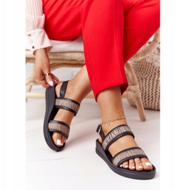 Kožené sandály na klínku Laura Messi 2232 Black béžový černá 2