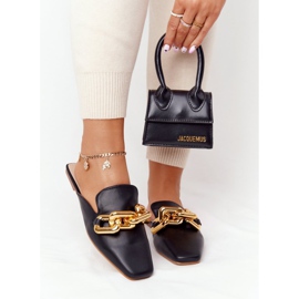 PS1 Černá Pantofle Call On Me se svrškem a řetězem zlatý 1