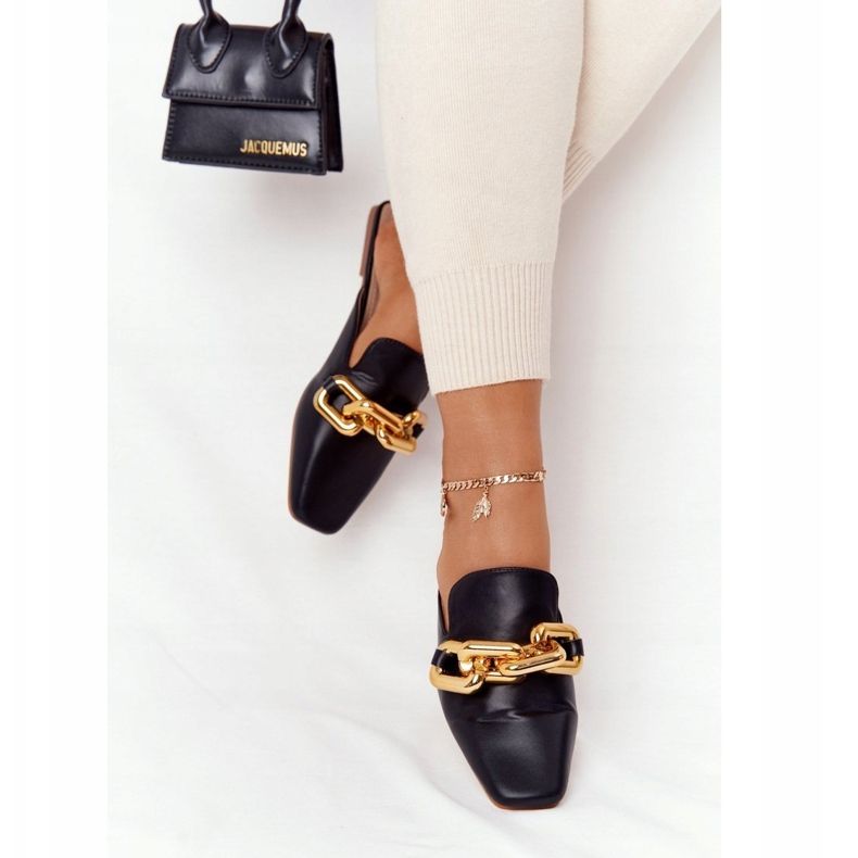 PS1 Černá Pantofle Call On Me se svrškem a řetězem zlatý 2