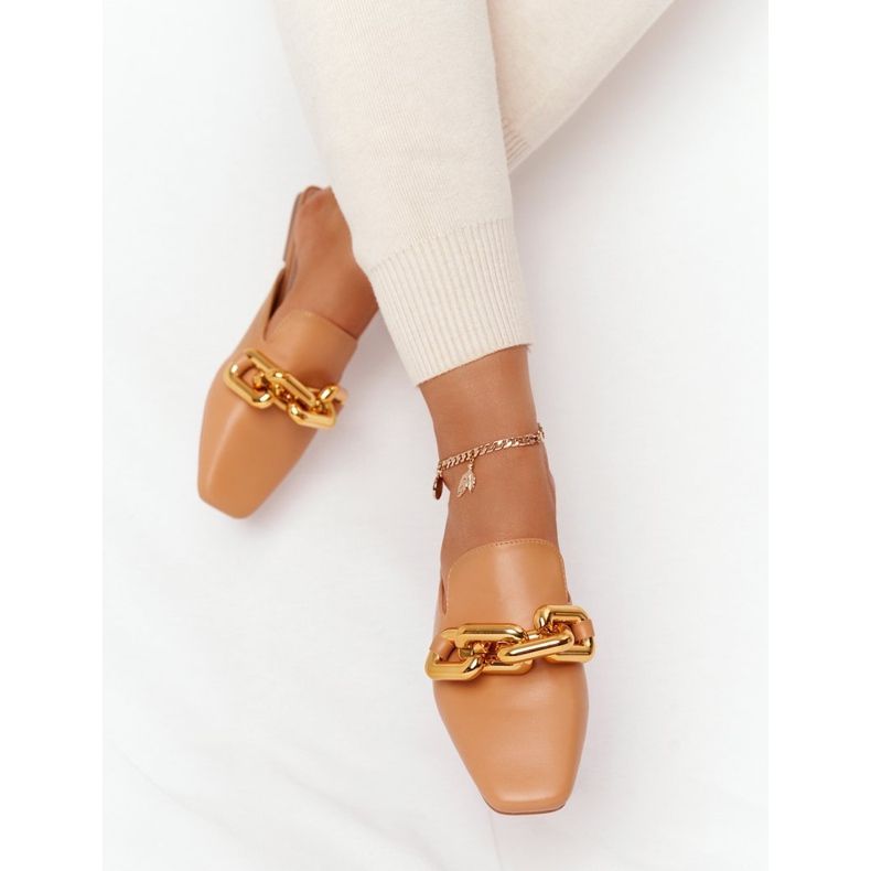 PS1 Volejte na mě pantofle se svrškem a řetízkovým velbloudem hnědý zlatý 2 PS1 Volejte na mě pantofle se svrškem a řetízkovým velbloudem hnědý zlatý 2