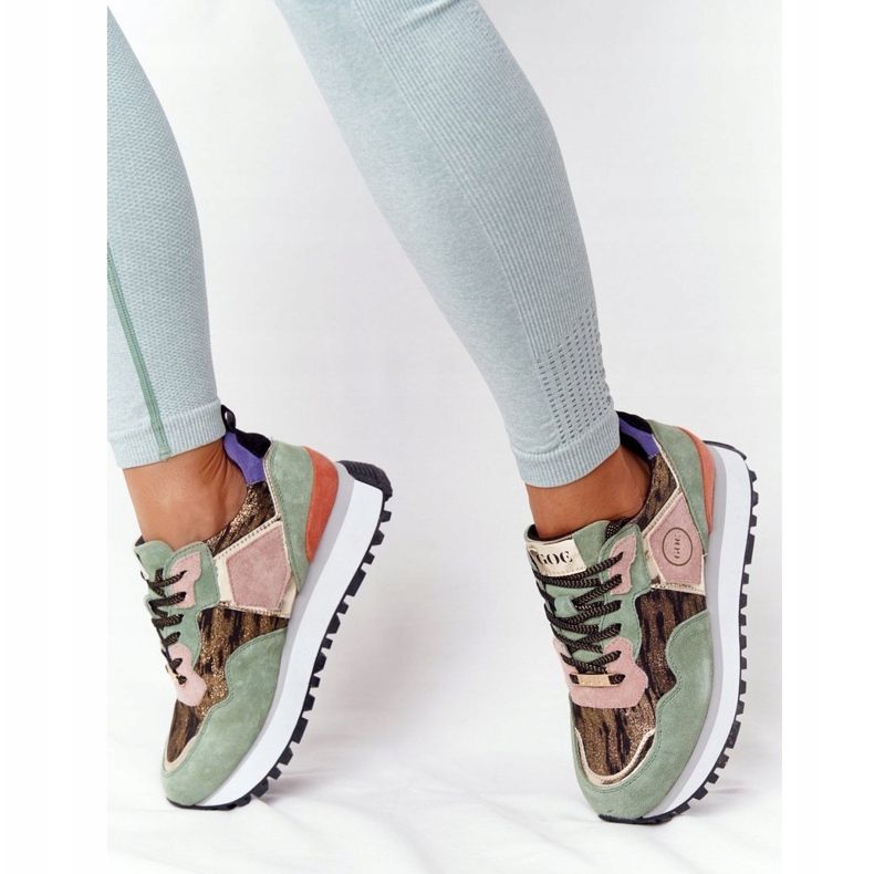 Semišové sportovní boty na platformě GOE HH2N4002 zeleno-zlaté béžový hnědý růžový zelená zlatý 2