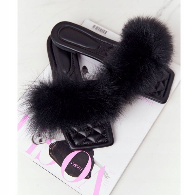 Kožené pantofle s kožešinovou černou tě ​​milují černá 2